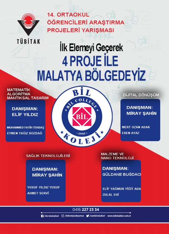 52. LİSE ÖĞRENCİLERİ ARAŞTIRMA PROJELERİ YARIŞMASI Malatya Bölge 3.sü