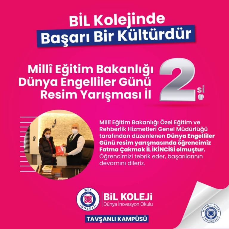 3 ARALIK DÜNYA ENGELLİLER GÜNÜ "BİRLİKTEN SEVGİ DOĞAR" KUNULU RESİM YARIŞMASI İl 2.si
