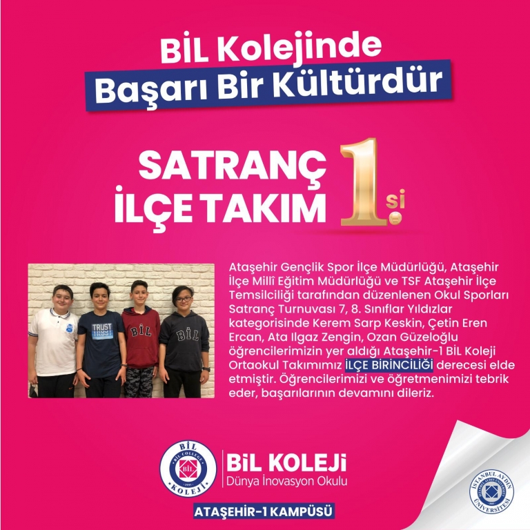 ATAŞEHİR SATRANÇ TURNUVASI İLÇE BİRİNCİSİ