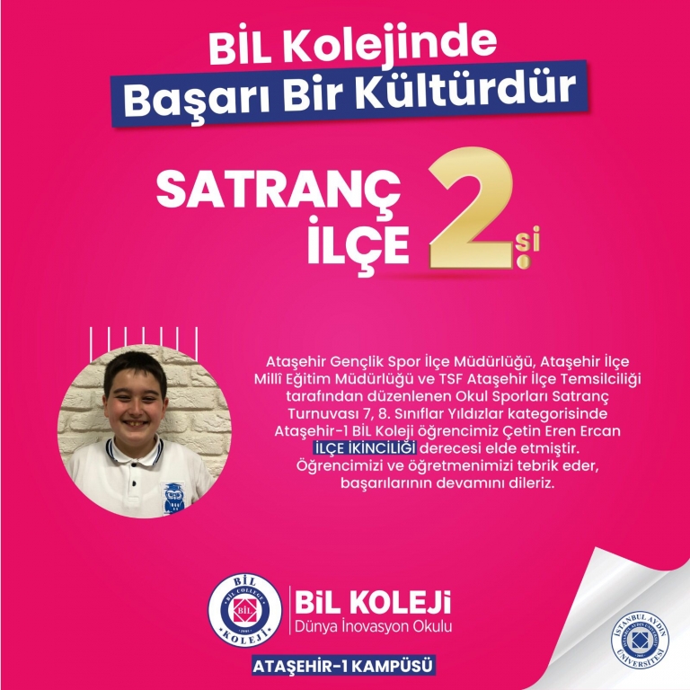 ATAŞEHİR SATRANÇ TURNUVASI İLÇE İKİNCİSİ