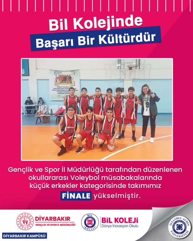 Gençlik ve Spor İl Müdürlüğü tarafından düzenlenen okullararası Voleybol müsabakalarında küçük erkekler kategorisinde okul takımımız İL 2.si olmuştur.