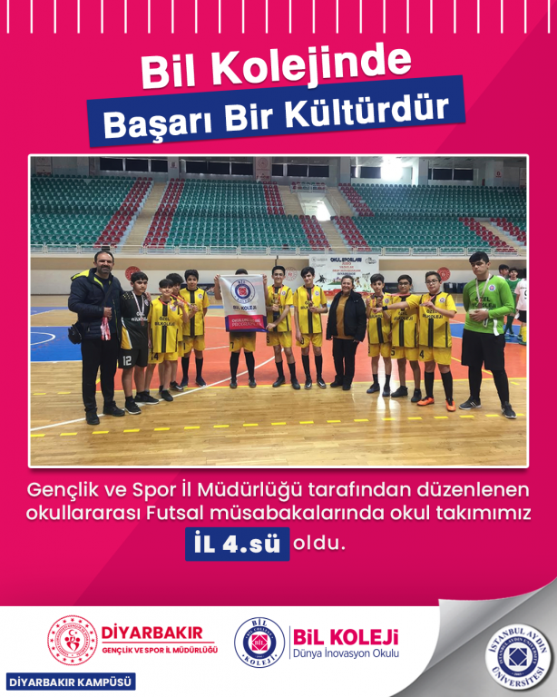 Gençlik ve Spor İl Müdürlüğü tarafından düzenlenen okullararası Futsal müsabakalarında okul takımımız İL 4.sü oldu.