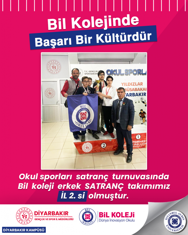 Okul sporları satranç turnuvasında Bil koleji erkek SATRANÇ takımımız İL 2. si olmuştur.