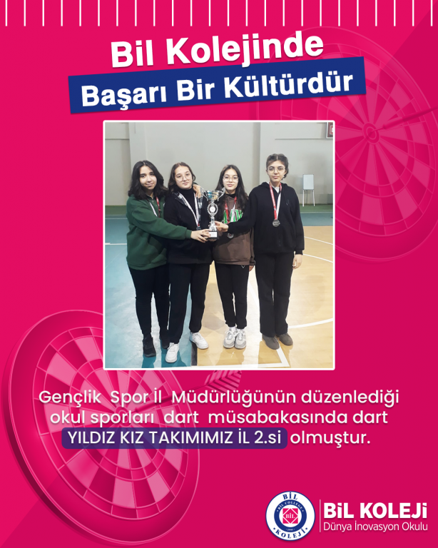 Gençlik Spor İl Müdürlüğünün düzenlediği okul sporları dart müsabakasında dart YILDIZ KIZ TAKIMIMIZ İL 2.si olmuştur.