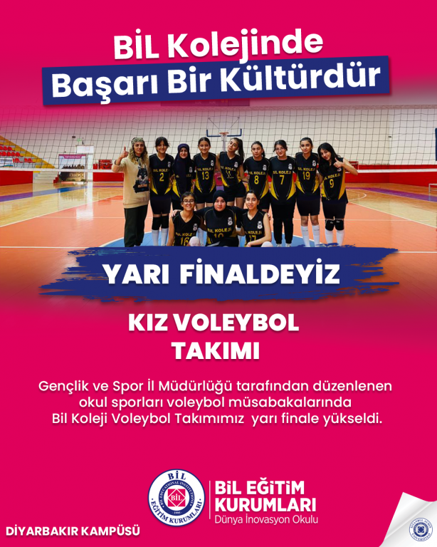 Gençlik ve Spor İl Müdürlüğü tarafından düzenlenen okul sporları voleybol müsabakalarında Bil Koleji Voleybol Takımımız yarı finale yükseldi.
