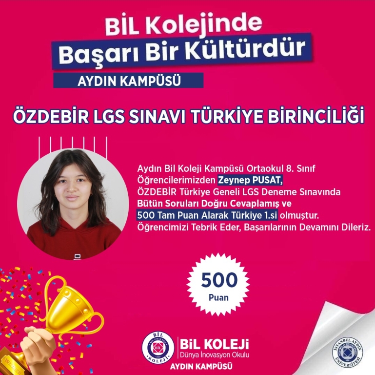 Özdebir Sınavında Türkiye Birincisi Aydın Bil Koleji'nde!