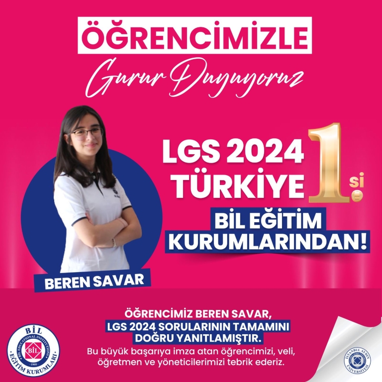 LGS 2024 TÜRKİYE 1.si BİL EĞİTİM KURUMLARINDAN!