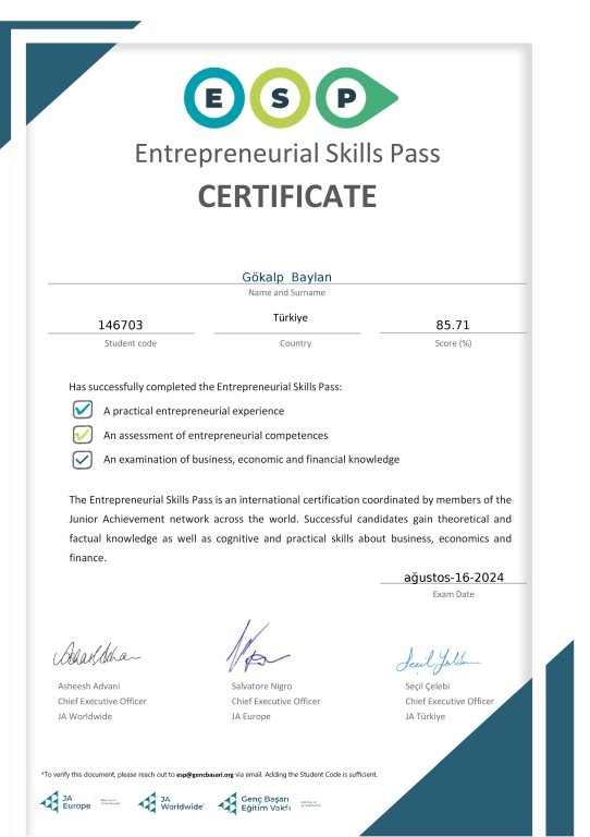 Entrepreneurial Skills Pass (ESP) sertifikası