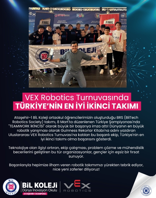 UULUSLARARASI VEX ROBOTICS TÜRKİYE ŞAMPİYONASI TEAMWORK İKİNCİLİĞİ
