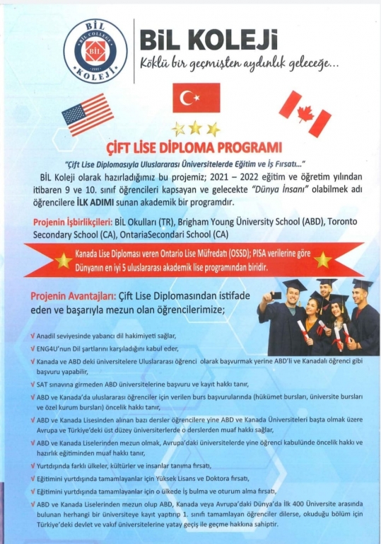 BİL 'DE ÇİFT LİSE DİPLOMA PROGRAMI