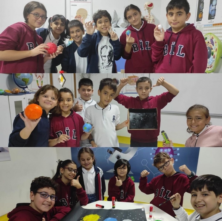 5. sınıf öğrencilerimiz Fen Bilgisi dersinde Güneş, Dünya ve Ay modellerini yaparak öğrendiklerini pekiştirdiler!