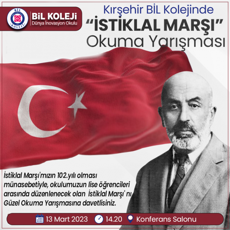 Kırşehir BİL Koleji' nde İstiklal Marşı' nı Güzel Okuma Yarışması Düzenlenecektir