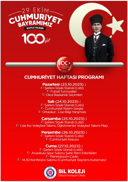 Cumhuriyetin 100. Yılı Kırşehir BİL Kolejinde 1 Hafta Boyunca Coşkuyla Kutlanacak.