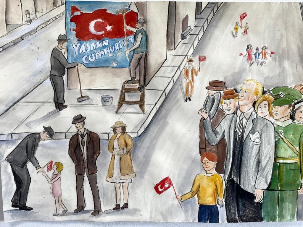 ÖĞRENCİLERİMİZİN CUMHURİYETİMİZİN 100. YILINA ÖZEL BİL KOLEJLERİ RESİM YARIŞMASI ÇALIŞMALARI. görseli 4