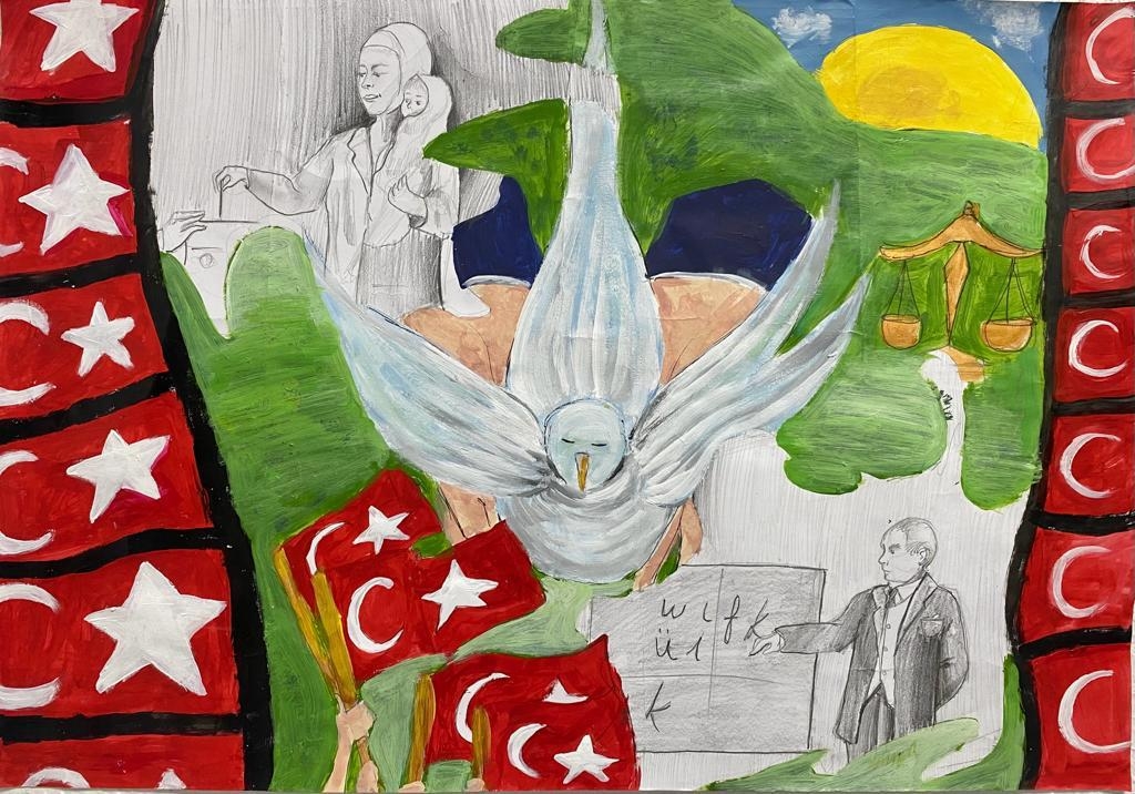 ÖĞRENCİLERİMİZİN CUMHURİYETİMİZİN 100. YILINA ÖZEL BİL KOLEJLERİ RESİM YARIŞMASI ÇALIŞMALARI. görseli 7