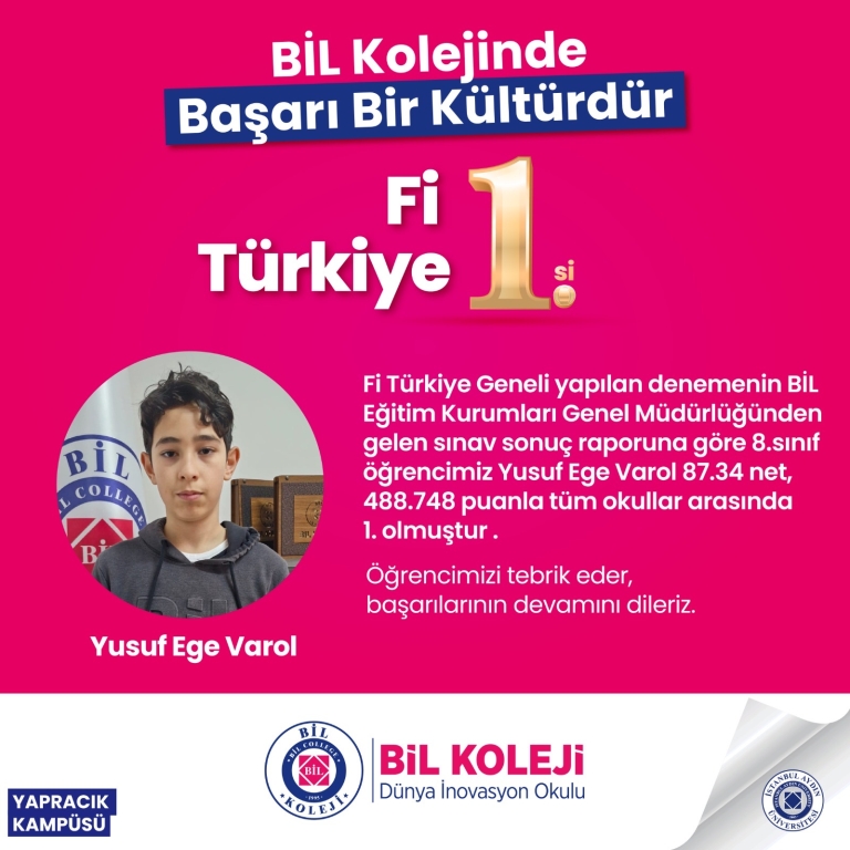 Türkiye 1. si Yapracık Bil Kolejinden