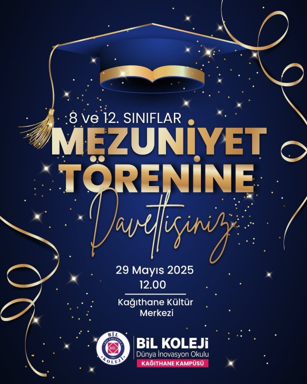 MEZUN OLUYORUZ! 2024-2025 EĞİTİM ÖĞRETİM YILI MEZUNİYET TÖRENİMİZE DAVETLİSİNİZ! 29 Mayıs 2025 / 12.00 Kağıthane Kültür Merkezi